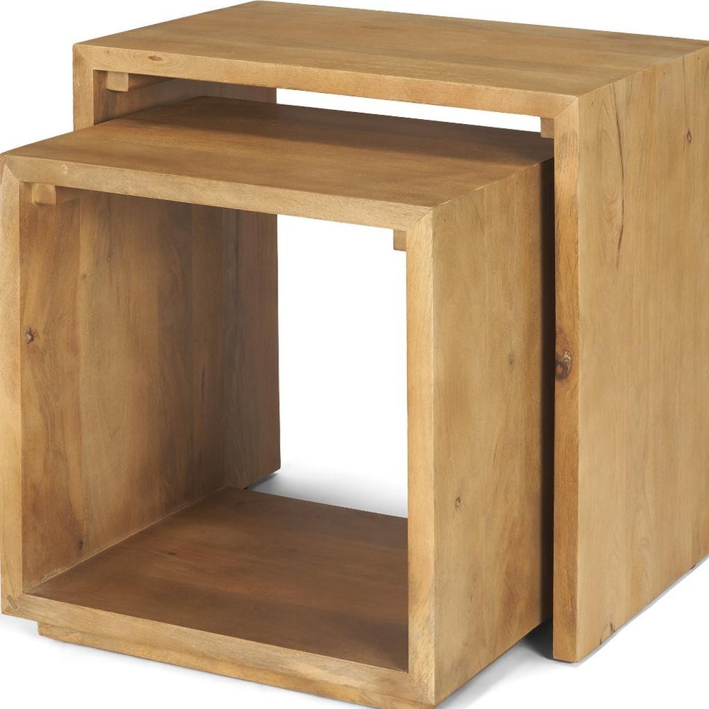 Set of Two Brown Solid Wood Frame Nested Tables close-up detail
