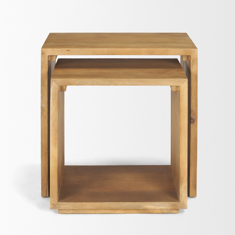 Set of Two Brown Solid Wood Frame Nested Tables