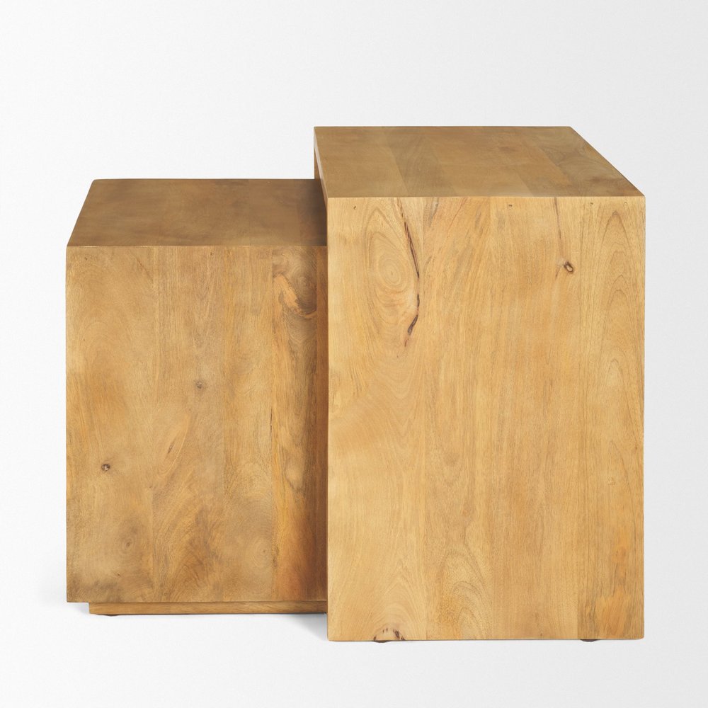 Set of Two Brown Solid Wood Frame Nested Tables