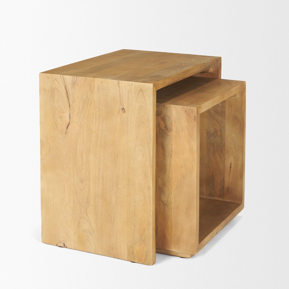 Set of Two Brown Solid Wood Frame Nested Tables