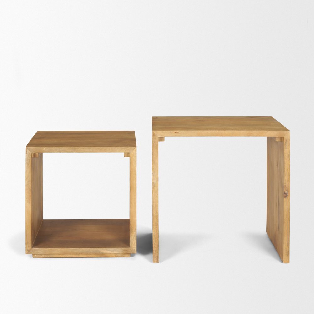 Set of Two Brown Solid Wood Frame Nested Tables