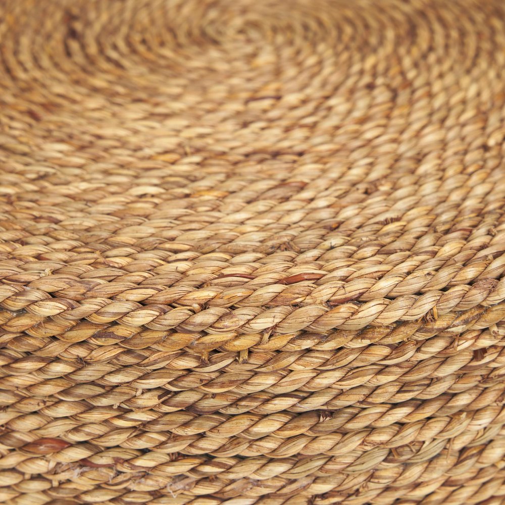 Set of Two Beige and Black Rattan and Solid Wood Round Drum Nested Tables