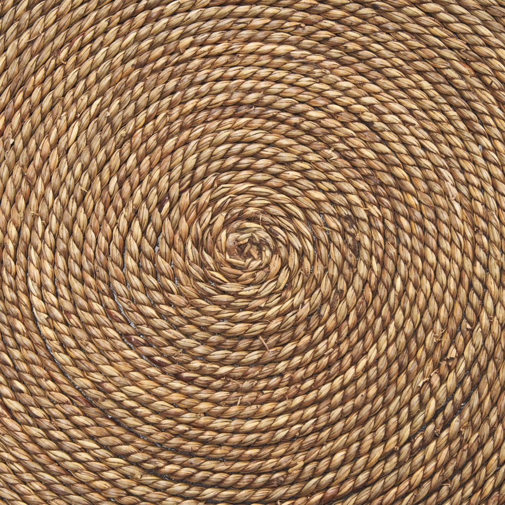 Set of Two Beige and Black Rattan and Solid Wood Round Drum Nested Tables