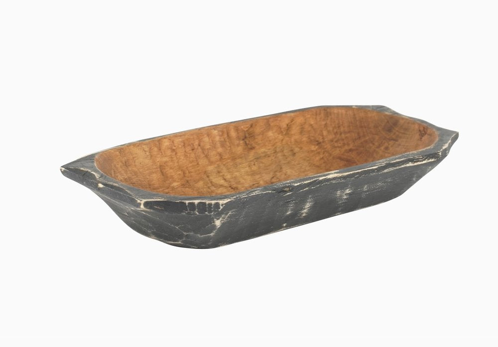 20" Black Solid Wood Dough Bowl With Handles