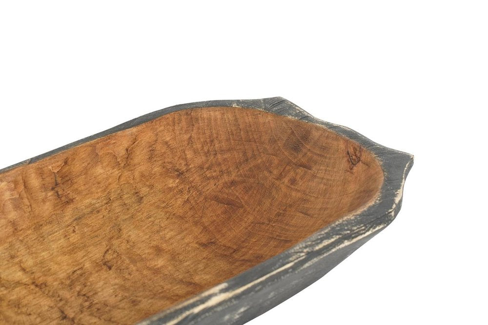 20" Black Solid Wood Dough Bowl With Handles