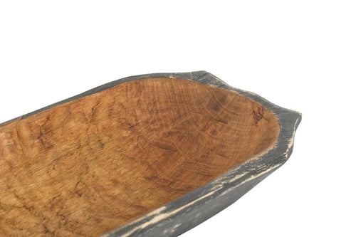 20" Black Solid Wood Dough Bowl With Handles