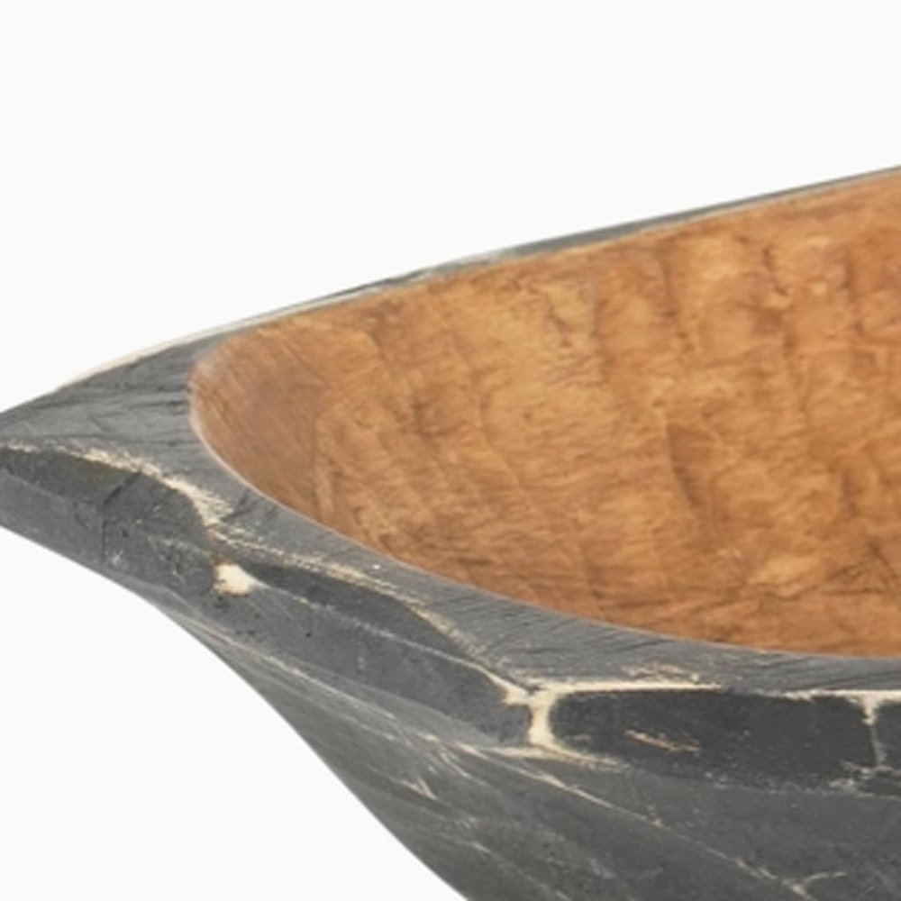 20" Black Solid Wood Dough Bowl With Handles