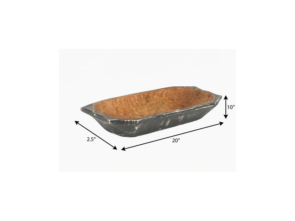 20" Black Solid Wood Dough Bowl With Handles