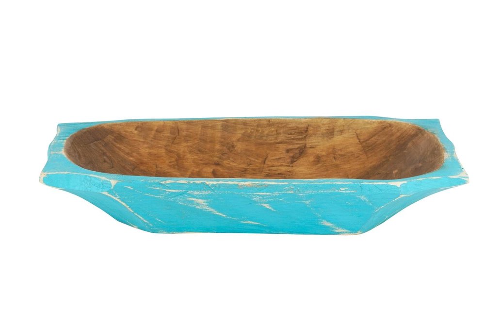 20" Black Solid Wood Dough Bowl With Handles