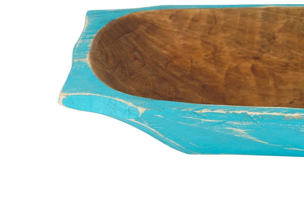 20" Black Solid Wood Dough Bowl With Handles. Serving bowl isolated on a plain white background, finished in black wood.