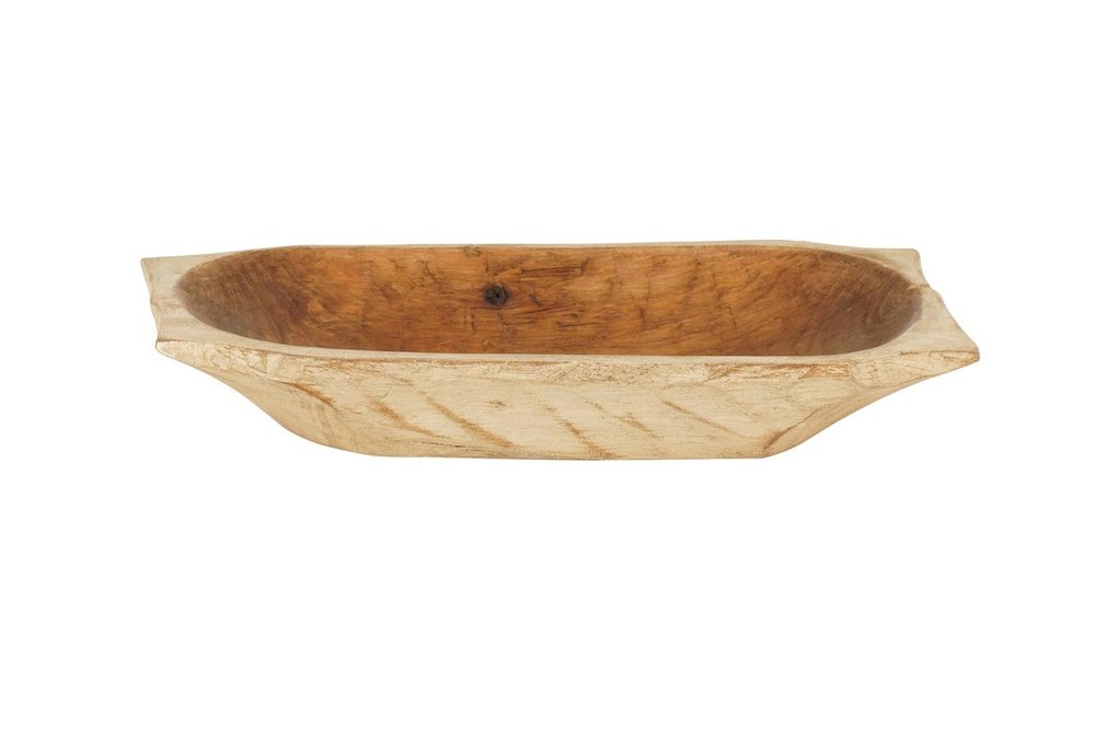 20" Black Solid Wood Dough Bowl With Handles