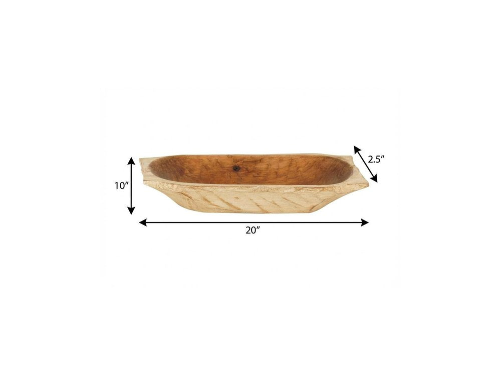 20" Black Solid Wood Dough Bowl With Handles