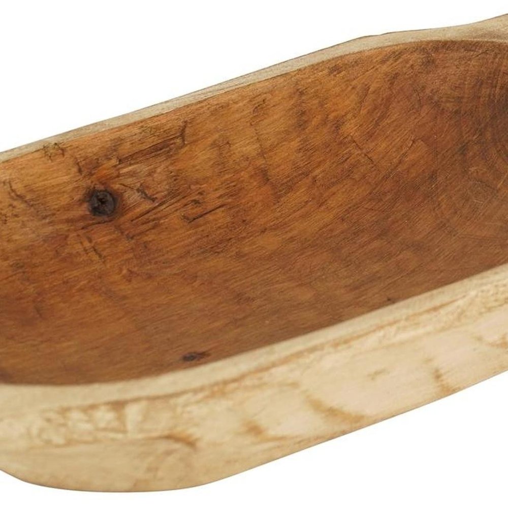 20" Black Solid Wood Dough Bowl With Handles
