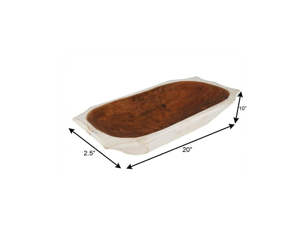 20" Black Solid Wood Dough Bowl With Handles