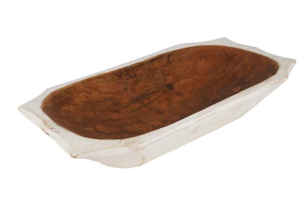 20" Black Solid Wood Dough Bowl With Handles