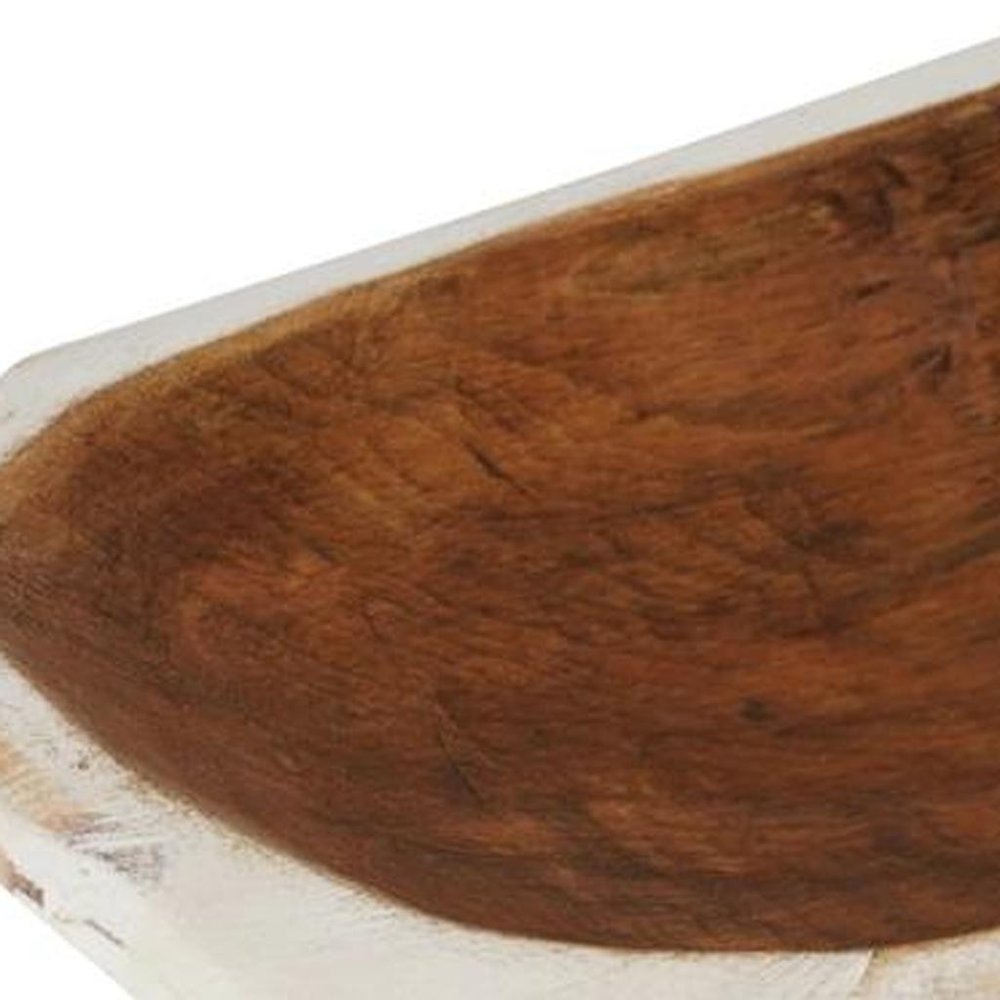 20" Black Solid Wood Dough Bowl With Handles