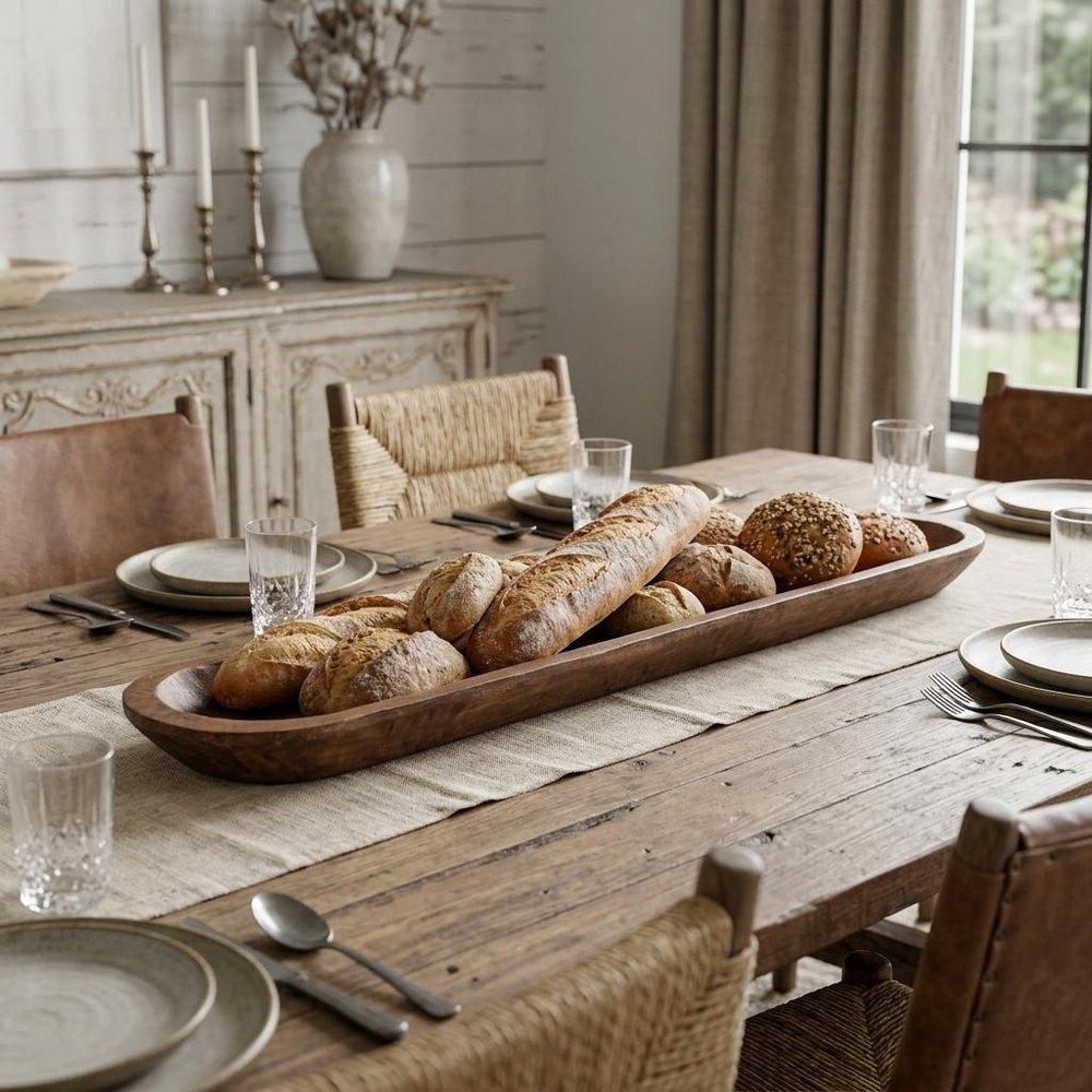 40" Natural Solid Wood Oval Dough Bowl