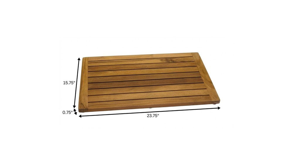 16" Natural Teak Non Slip Bath Mat