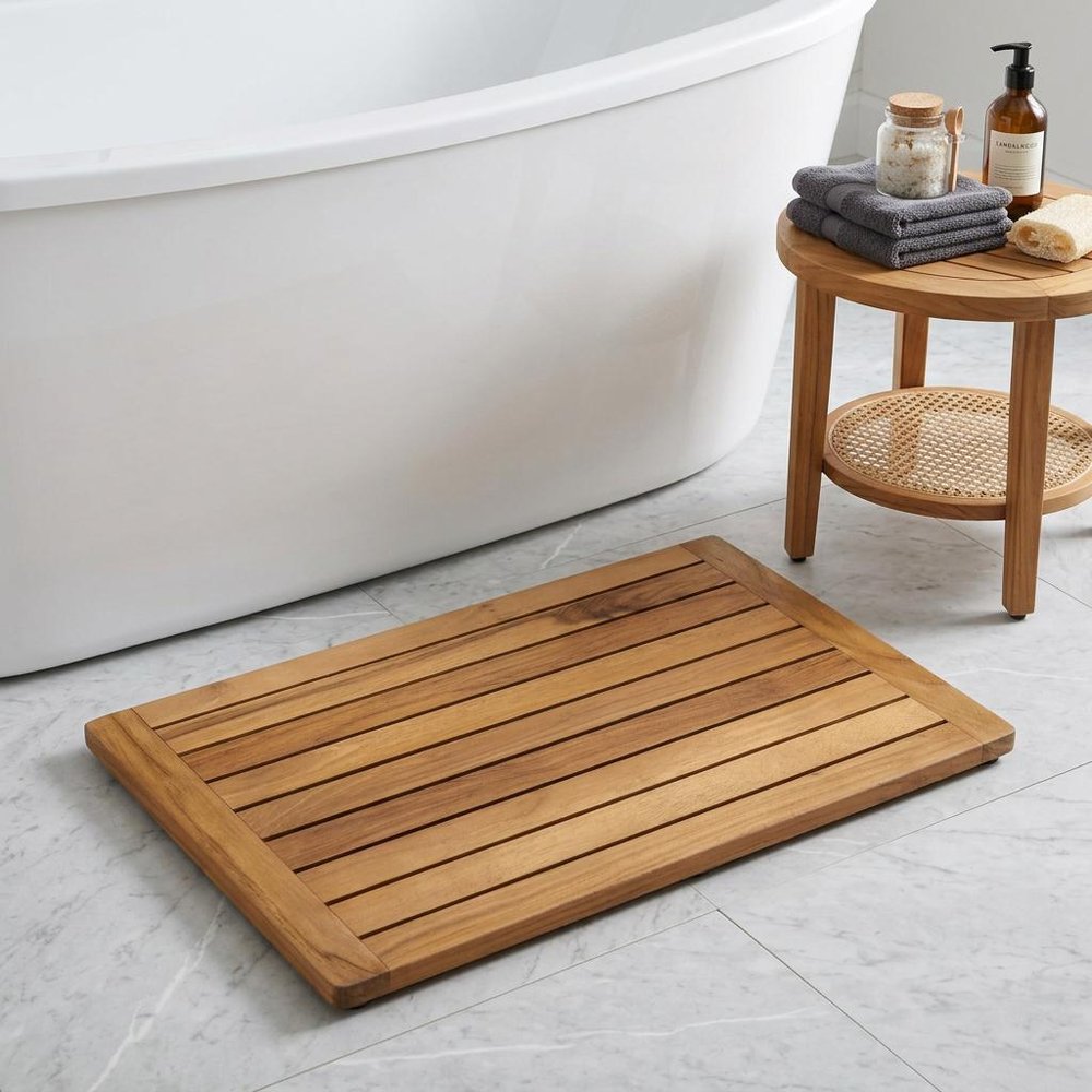 16" Natural Teak Non Slip Bath Mat