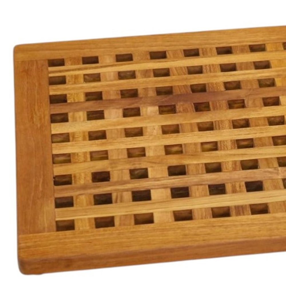 16" Natural Teak Checkered Non Slip Bath Mat
