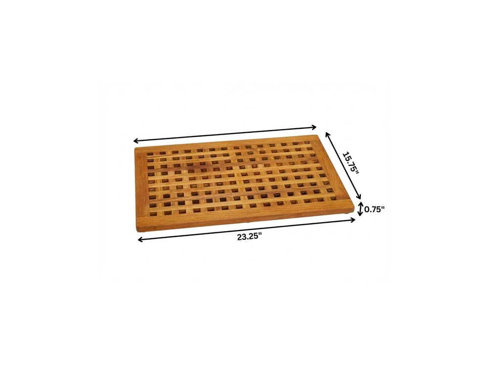 16" Natural Teak Checkered Non Slip Bath Mat
