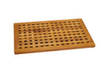 Natural teak checkered non-slip bath mat on a white background.