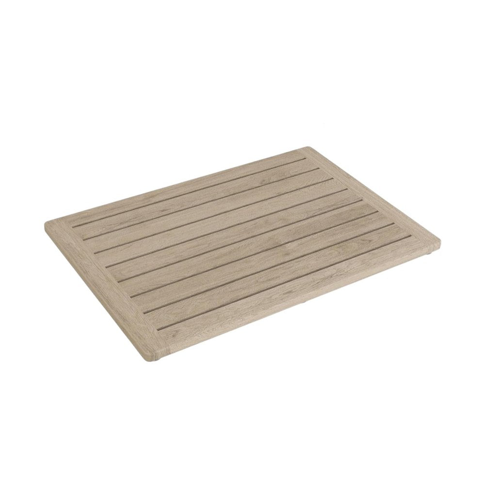 16" Beige Gray Teak Non Slip Bath Mat