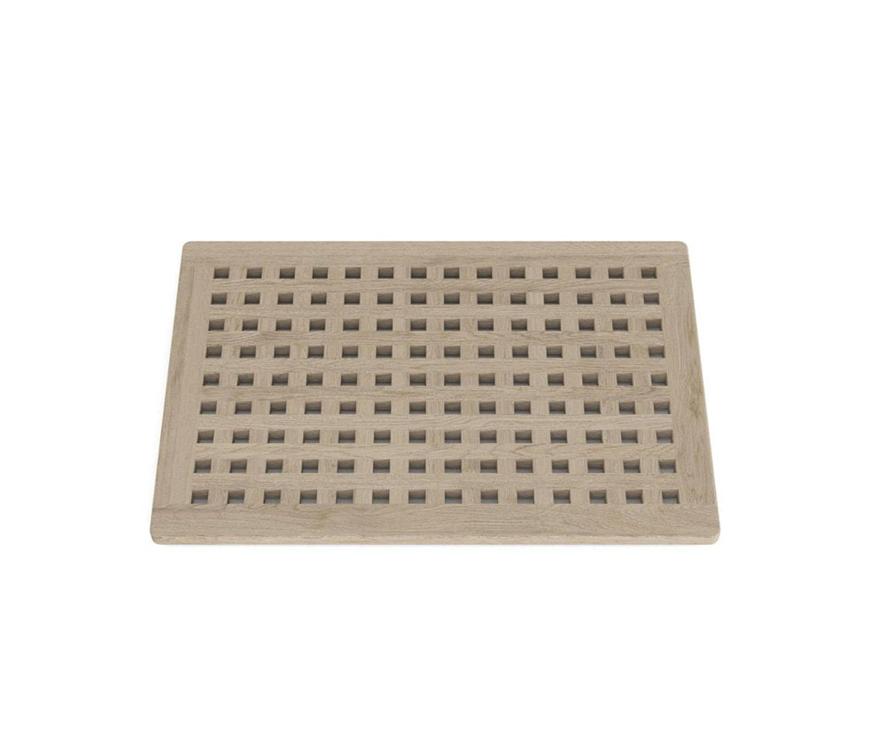 16" Beige Gray Teak Checkered Non Slip Bath Mat