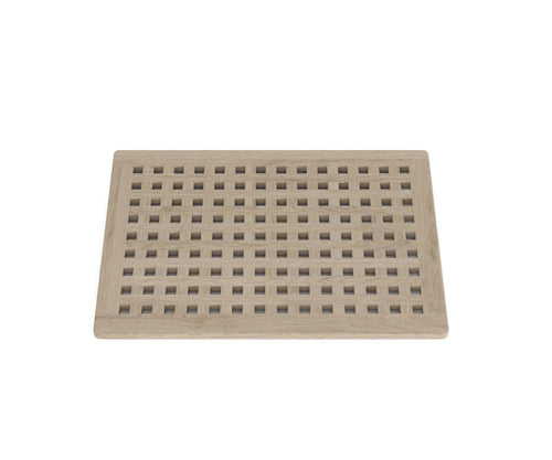 16" Beige Gray Teak Checkered Non Slip Bath Mat