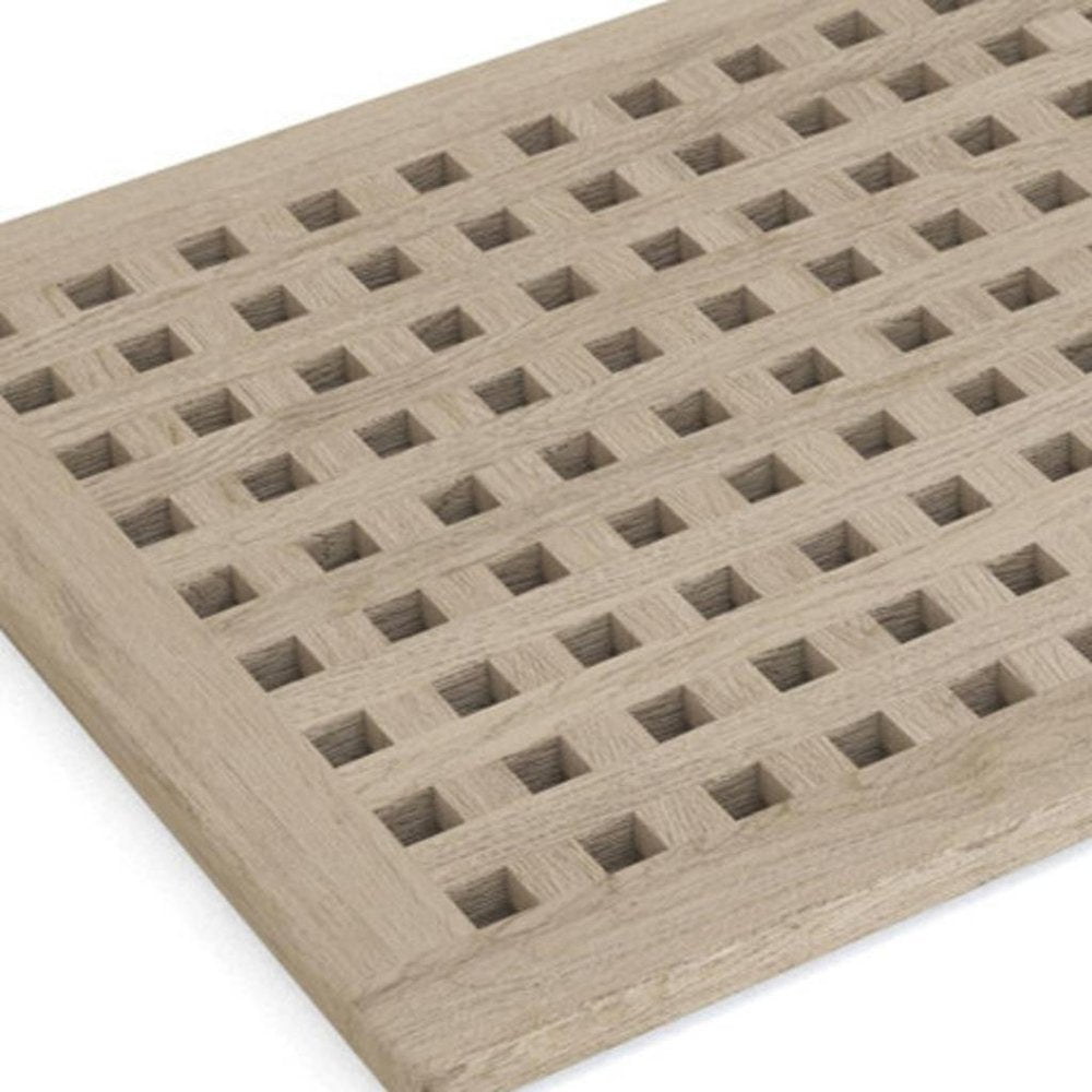 16" Beige Gray Teak Checkered Non Slip Bath Mat