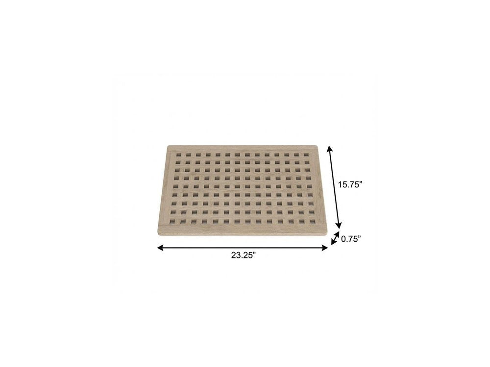 16" Beige Gray Teak Checkered Non Slip Bath Mat