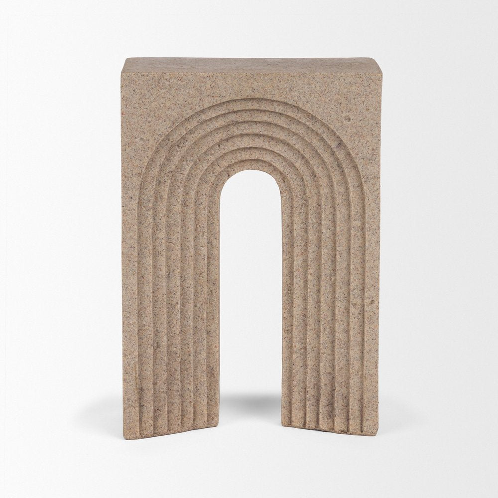 10" Beige Resin Tabletop Sculpture. Sculpture isolated on a plain white background, finished in beige resin.