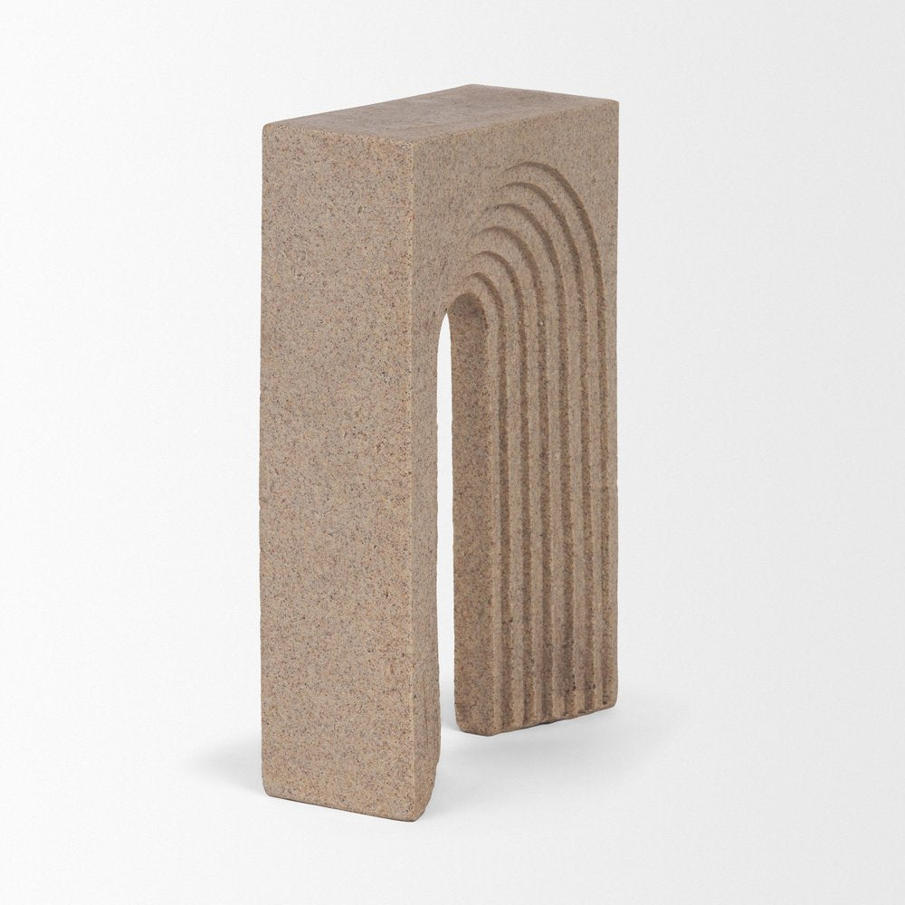 10" Beige Resin Tabletop Sculpture. Sculpture isolated on a plain white background, in a beige resin finish.