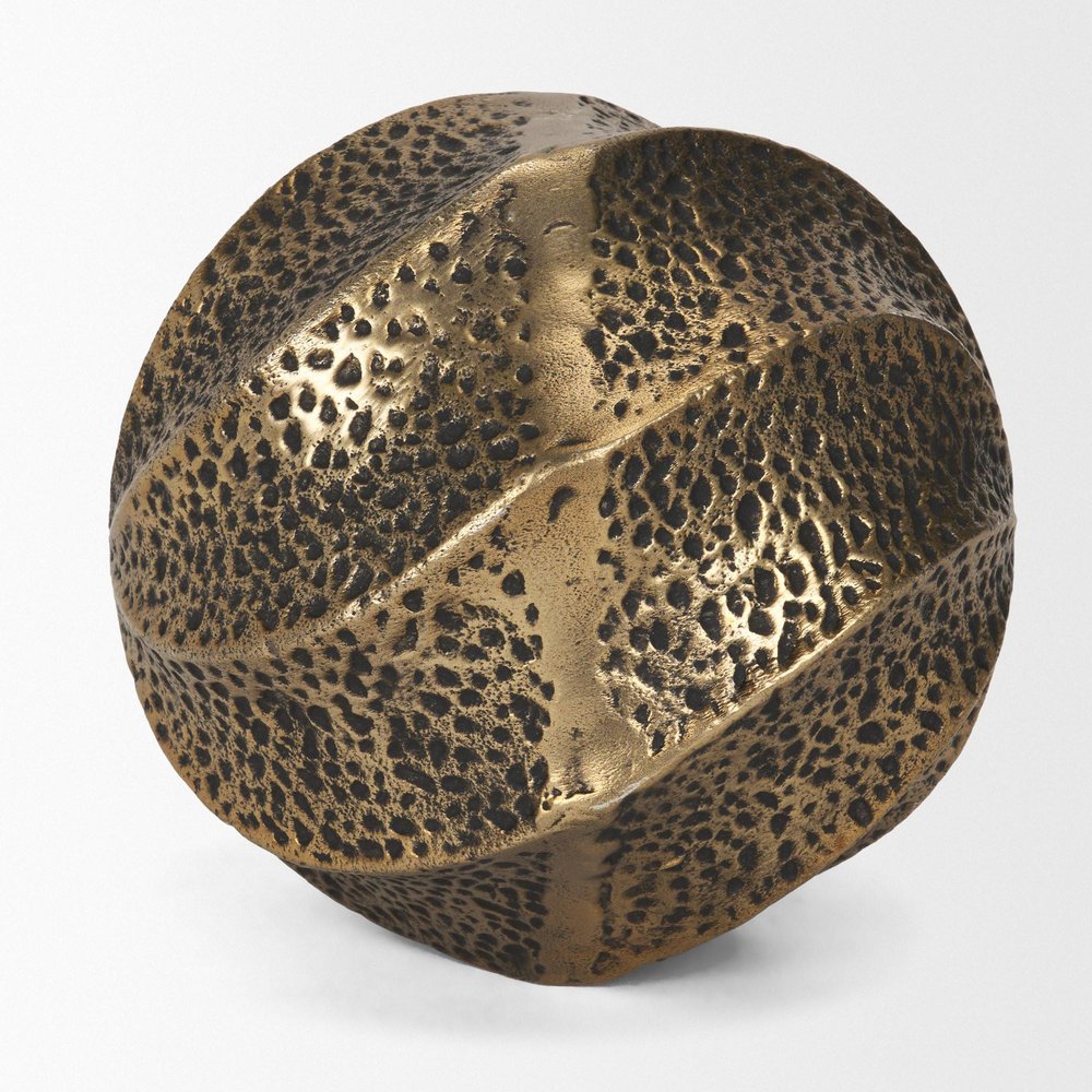 5" Antiqued Gold Metal Sphere Tabletop Sculpture
