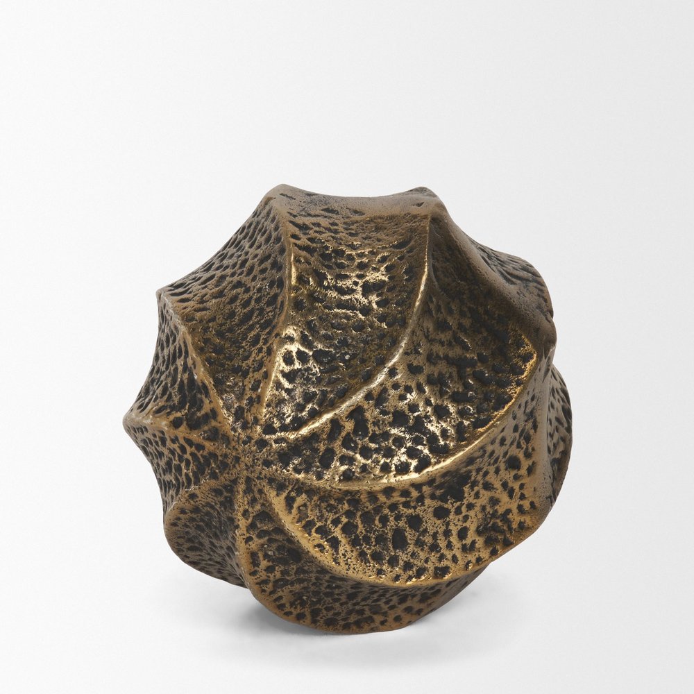 4" Antiqued Gold Metal Sphere Tabletop Sculpture