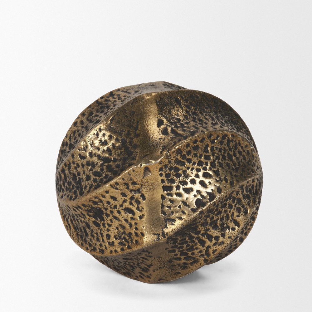 4" Antiqued Gold Metal Sphere Tabletop Sculpture