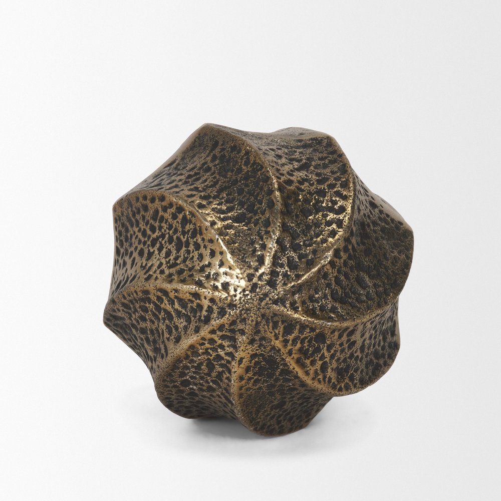 4" Antiqued Gold Metal Sphere Tabletop Sculpture