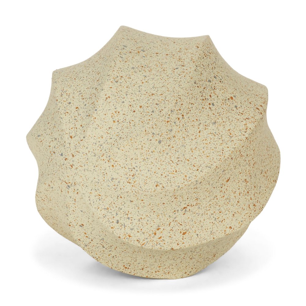5" Beige Metal Sphere Tabletop Sculpture. Sculpture isolated on a plain white background, in a beige metal finish.