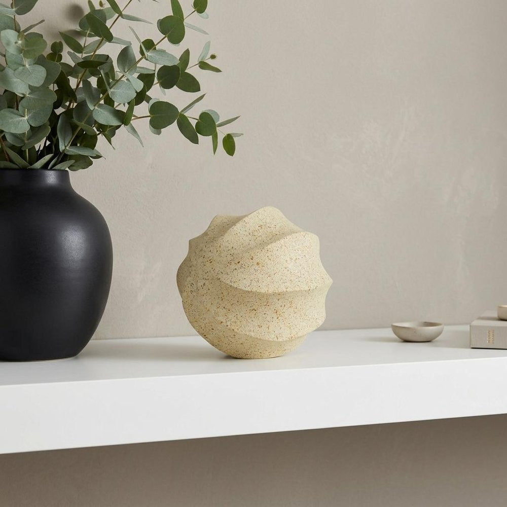 4" Beige Metal Sphere Tabletop Sculpture