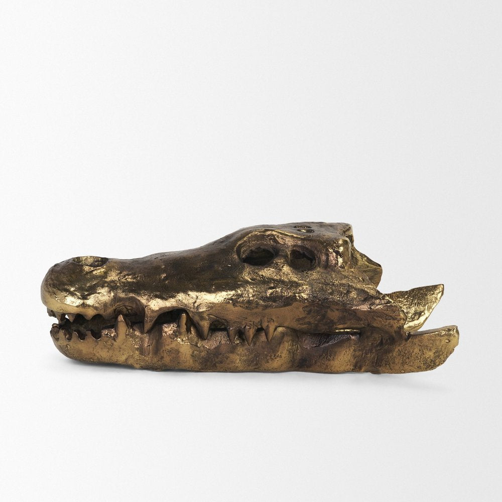 5" Antiqued Brass Metal Dinosaur Tabletop Sculpture