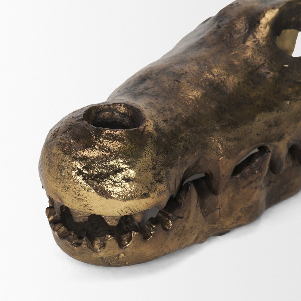 5" Antiqued Brass Metal Dinosaur Tabletop Sculpture