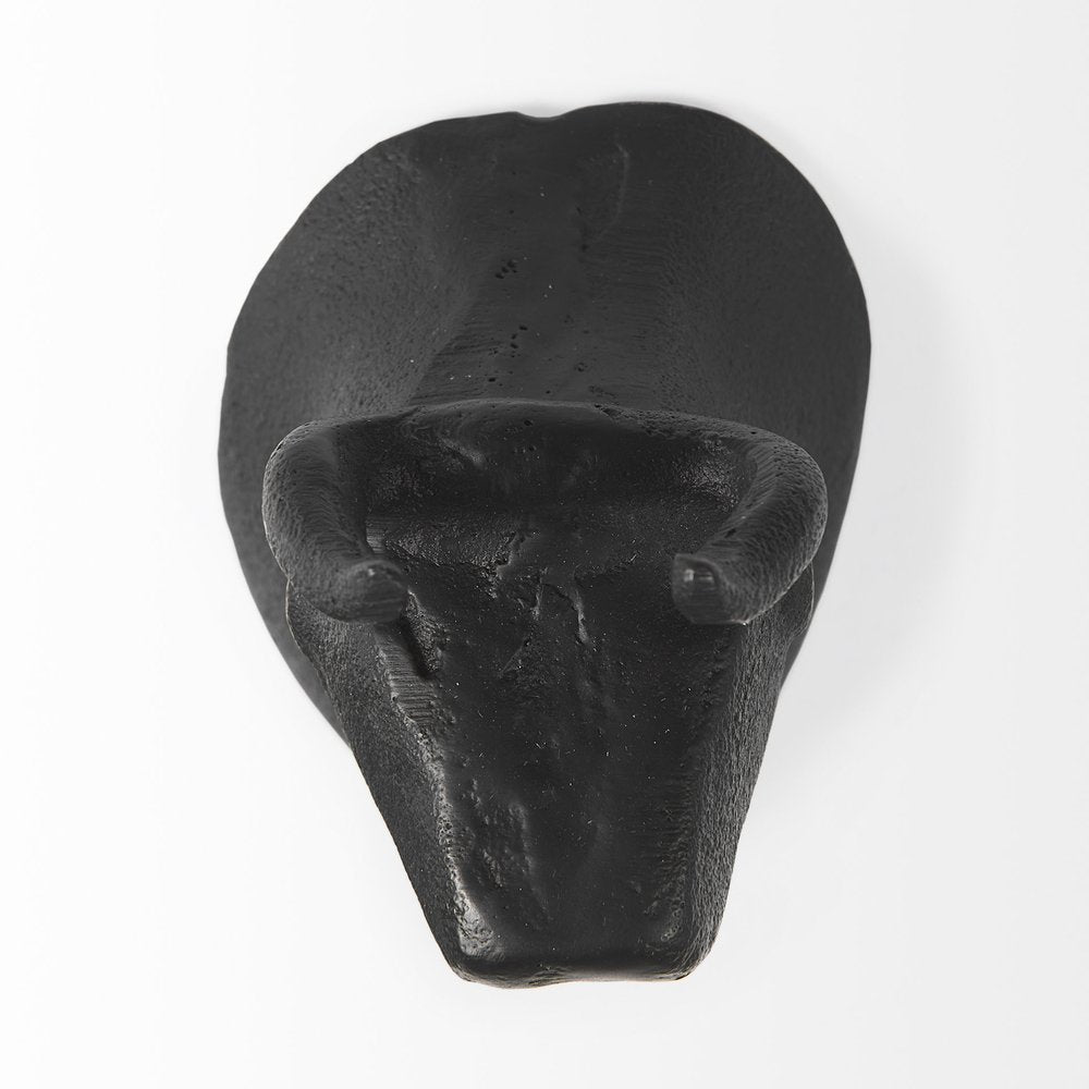 Set of Two Black Metal Bull Decorative Wall Sculpture