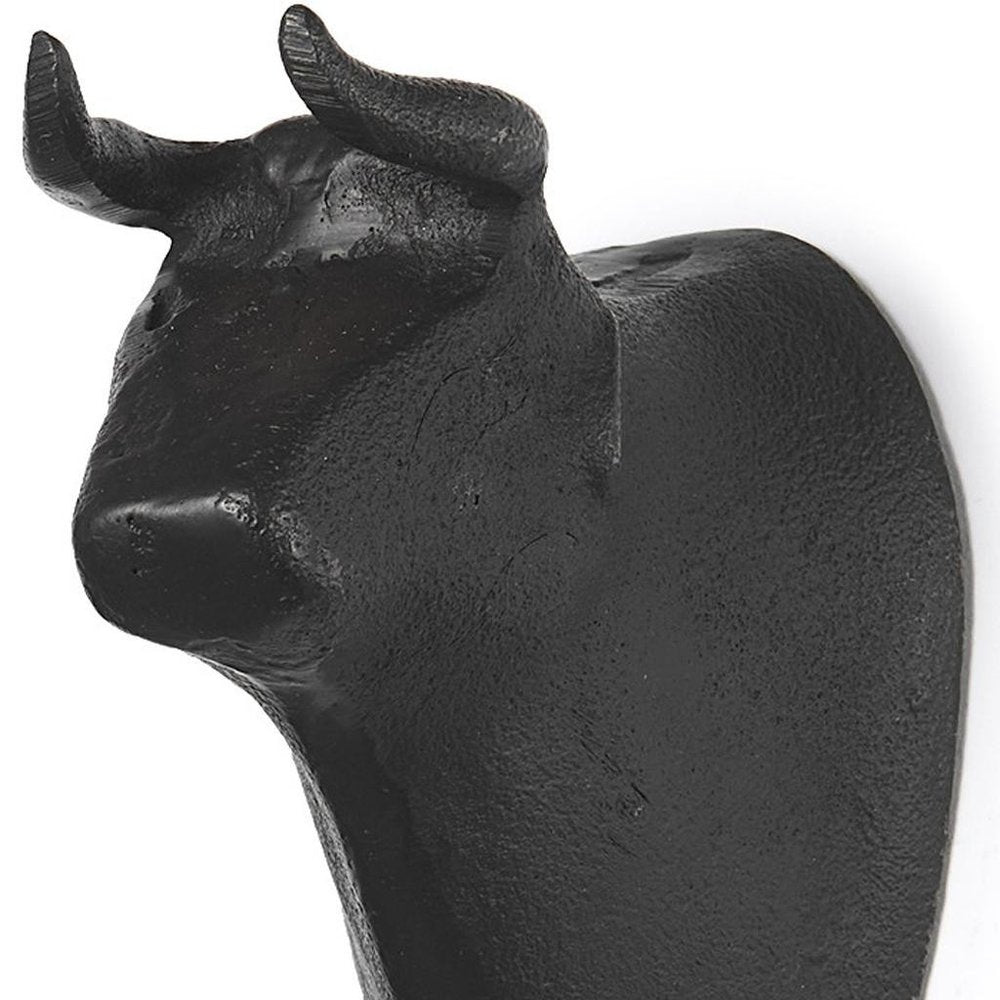 Set of Two Black Metal Bull Decorative Wall Sculpture