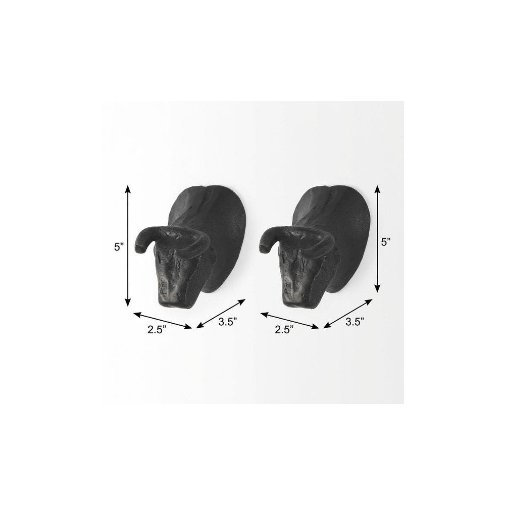 Set of Two Black Metal Bull Decorative Wall Sculpture
