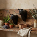 Set of Two Black Metal Bull Decorative Wall Sculpture