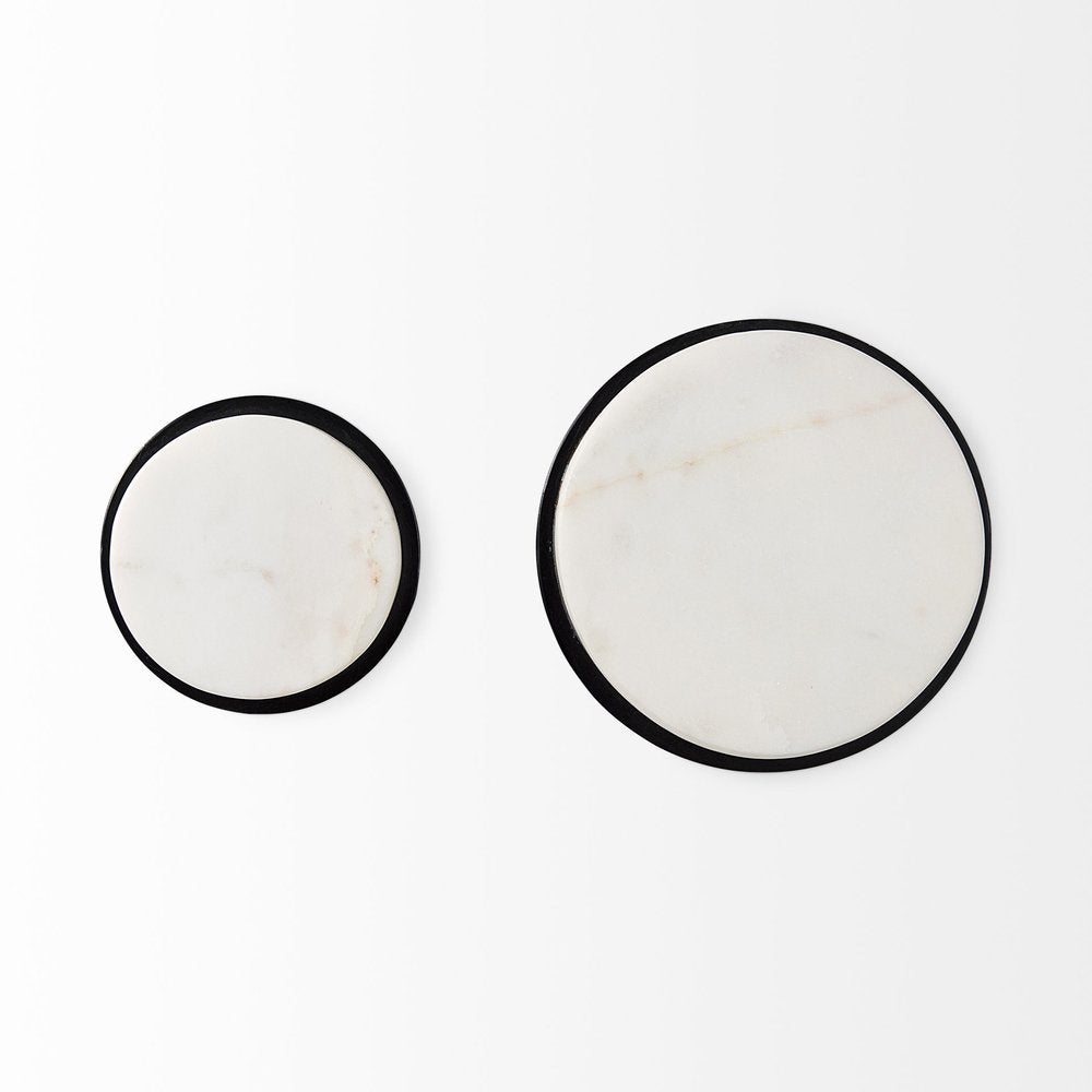 Set of Two White Marble Sphere Decorative Wall Sculpture