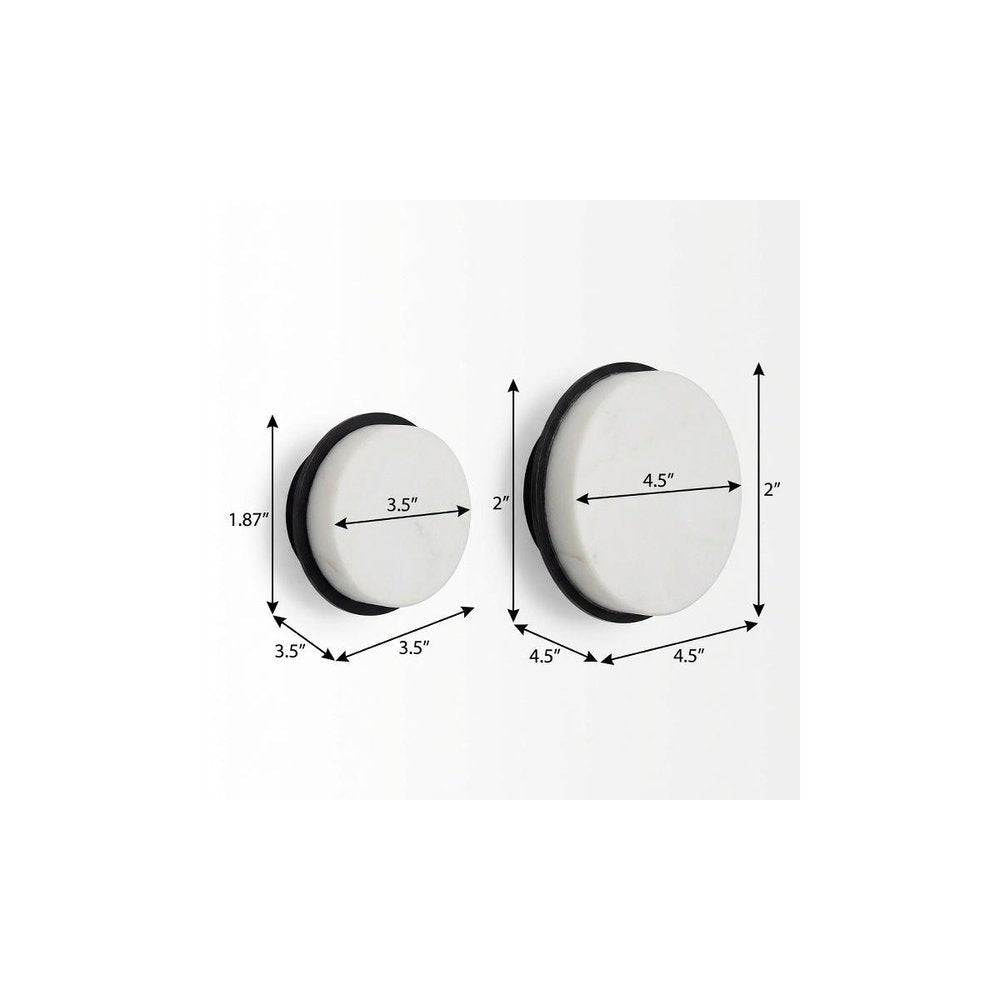 Set of Two White Marble Sphere Decorative Wall Sculpture on a white background