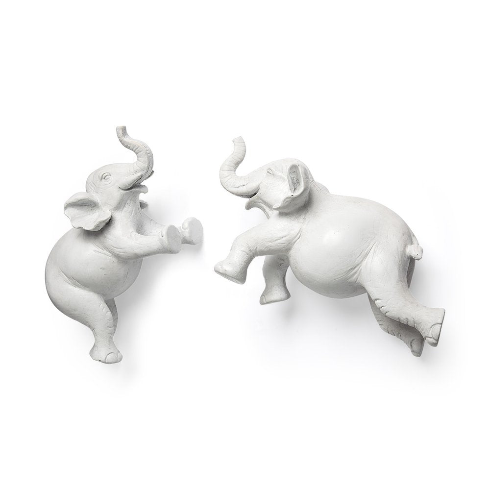 6" White Resin Elephant Decorative Wall Sculpture