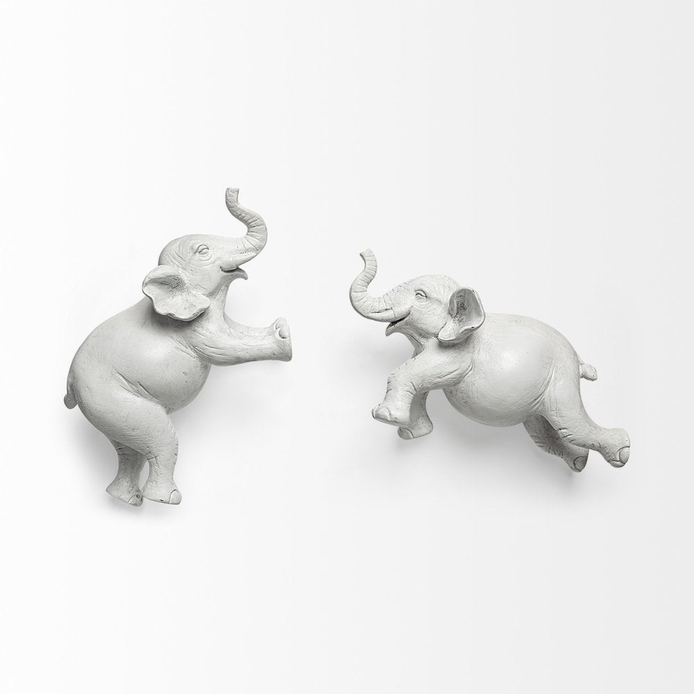 6" White Resin Elephant Decorative Wall Sculpture