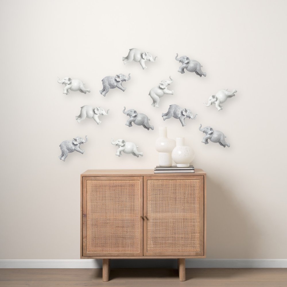6" White Resin Elephant Decorative Wall Sculpture